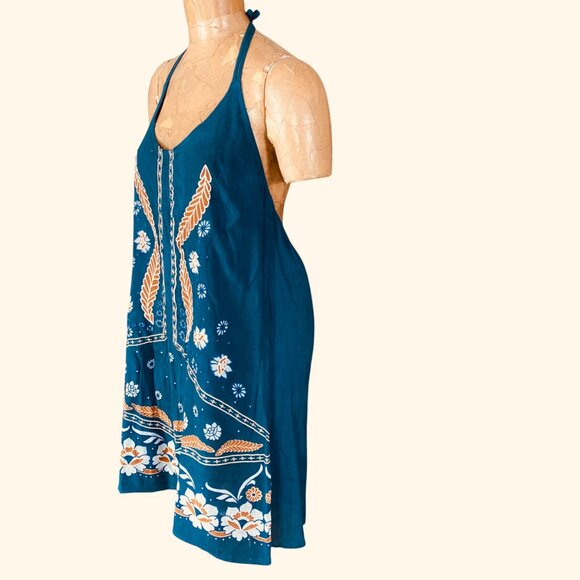 O'Neill Ellison Teal Blue Embroidered Halter Dress Sz L #329i - Picture 8 of 12